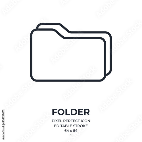 Folder editable stroke outline icon isolated on white background flat vector illustration. Pixel perfect. 64 x 64.
