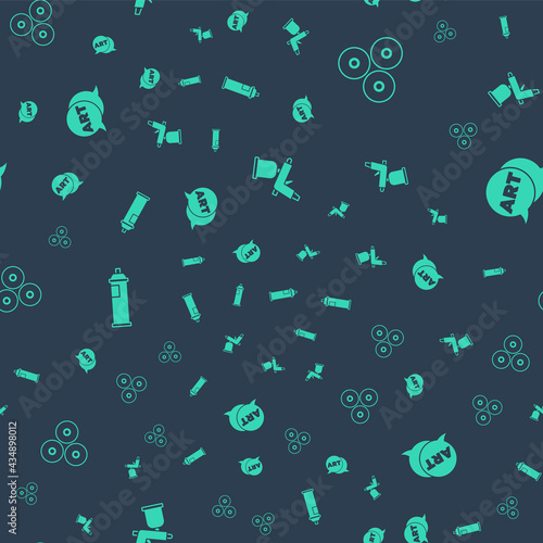 Set Paint spray gun, can, and Speech bubble with text art on seamless pattern. Vector