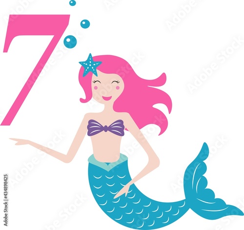cute mermaid birthday card vector illustration