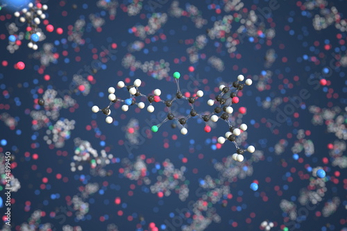 Molecule of Amiodarone. Molecular model, conceptual 3d rendering