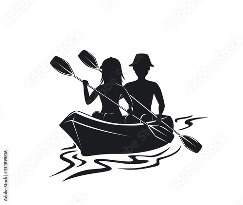 man and woman, couple kayaking silhouette