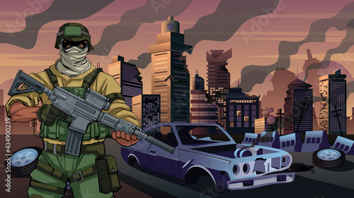 Soldier in City in Ruins