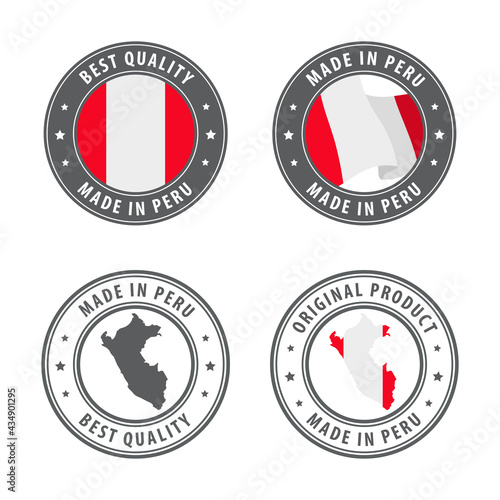 Made in Peru - set of labels, stamps, badges, with the Peru map and flag. Best quality. Original product.