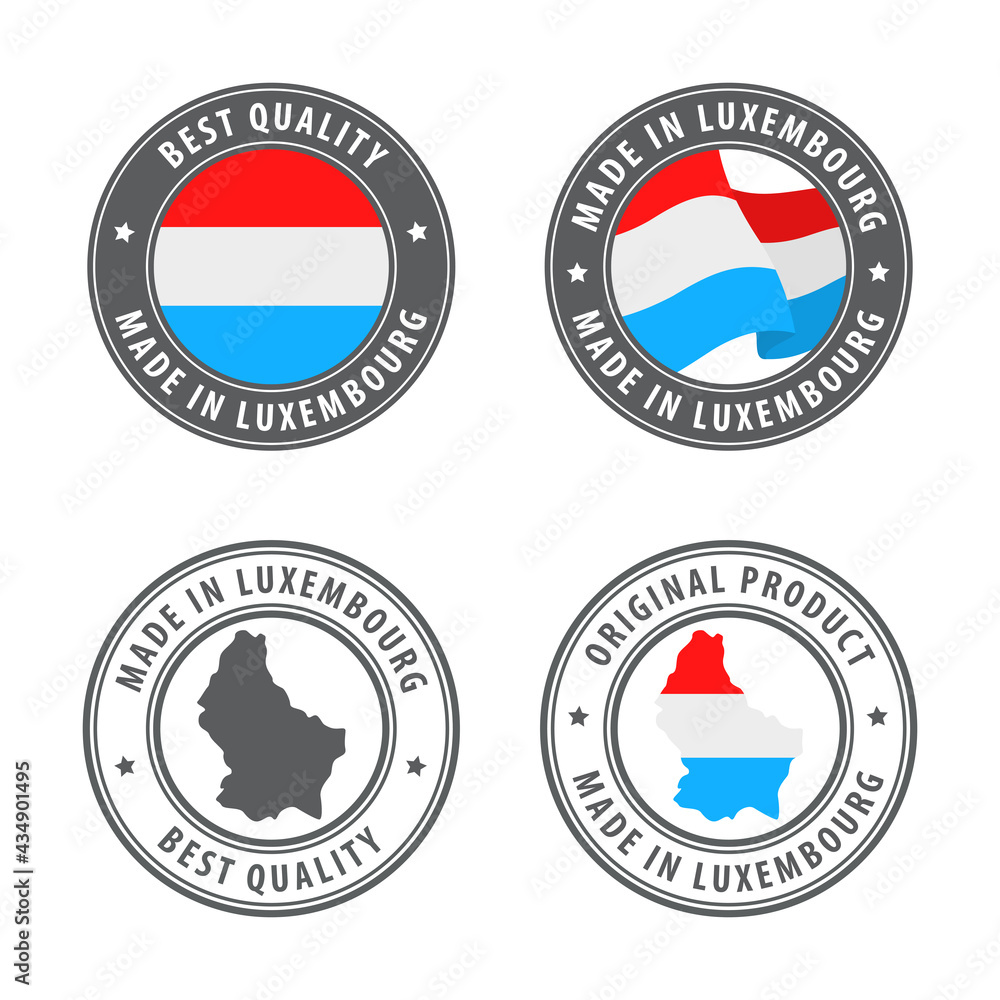 Made in Luxembourg - set of labels, stamps, badges, with the Luxembourg map and flag. Best quality. Original product. Made in Luxembourg - set of labels, stamps, badges, with the Luxembourg map and flag. Best quality. Original product.