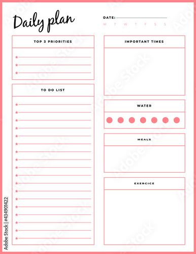Daily planner template. printable template - Easy to plan your day. Planner note pages templates - Daily tasks, goals and appointments template -Undated Daily Planner with ToDol list - Todays Plan- 8.