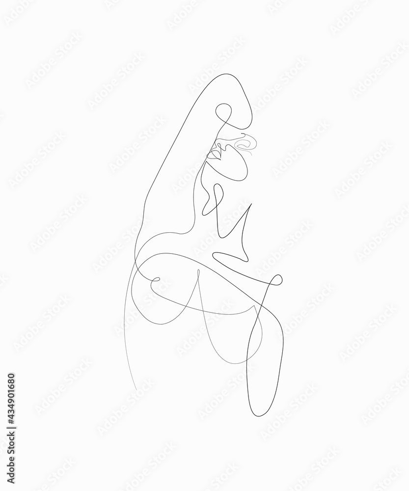 Nude woman face abstract silhouette, continuous line drawing, small tattoo, print for clothes and logo design, emblem or logo design, isolated vector illustration. Nude woman face abstract silhouette, continuous line drawing, small tattoo, print for clothes and logo design, emblem or logo design, isolated vector illustration.