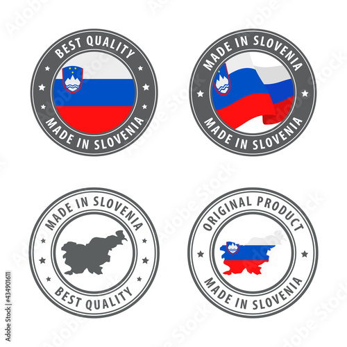 Made in Slovenia - set of labels, stamps, badges, with the Slovenia map and flag. Best quality. Original product. Free Download Made in Slovenia - set of labels, stamps, badges, with the Slovenia map and flag. Best quality. Original product. - GFXLoad
