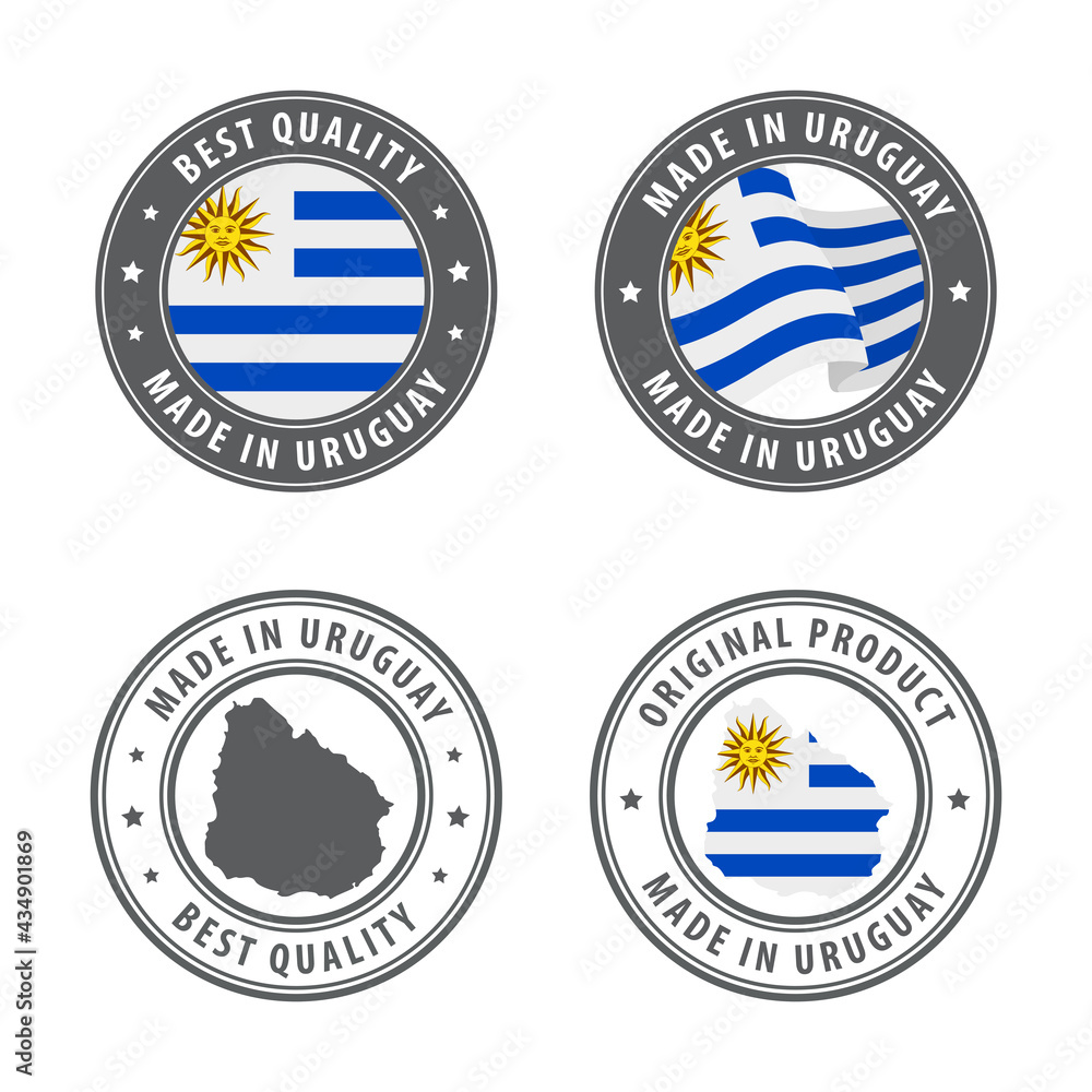 Made in Uruguay - set of labels, stamps, badges, with the Uruguay map and flag. Best quality. Original product. Made in Uruguay - set of labels, stamps, badges, with the Uruguay map and flag. Best quality. Original product.