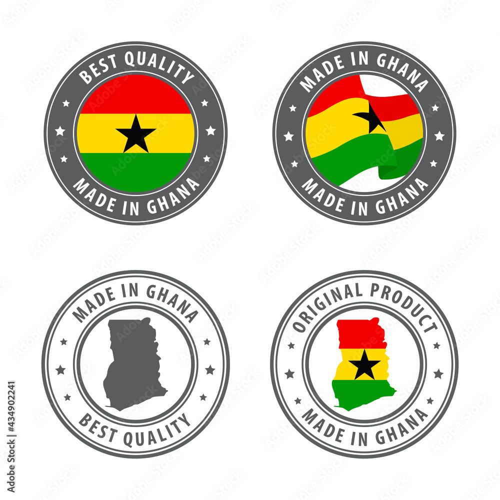 Made in Ghana - set of labels, stamps, badges, with the Ghana map and flag. Best quality. Original product. Made in Ghana - set of labels, stamps, badges, with the Ghana map and flag. Best quality. Original product.