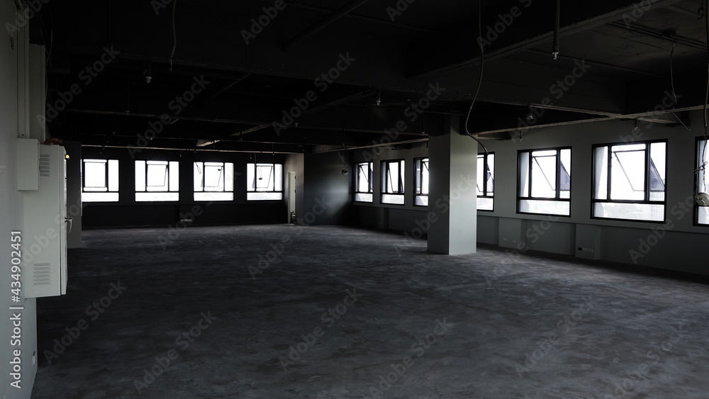 Obraz premium Bankrupt Office. Workplace without desk and people. Business office is closed. bankrupt business due to the effect of Coronavirus or COVID-19 pandemic. No rental office space. Empty and abandoned.
