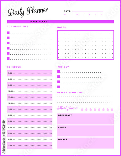 Daily planner template. printable template - Easy to plan your day. Planner note pages templates - Daily tasks, goals and appointments template -Undated Daily Planner with ToDol list - Todays Plan- 8.