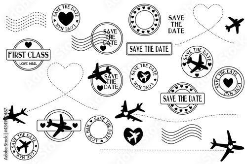Love mail romantic stamps. Save the date. Basis elements on whie background