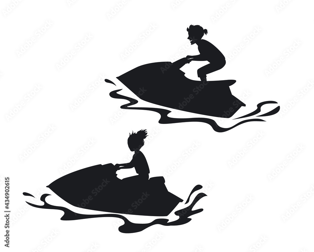man and woman driving ski jet silhouettes