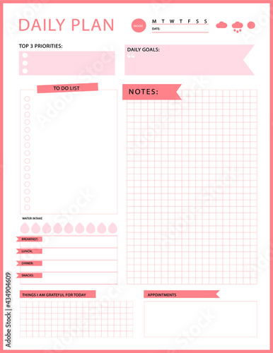 Daily planner template. printable template - Easy to plan your day. Planner note pages templates - Daily tasks, goals and appointments template -Undated Daily Planner with ToDol list - Todays Plan- 8.