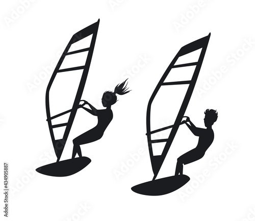 man and woman windsurfing silhouettes