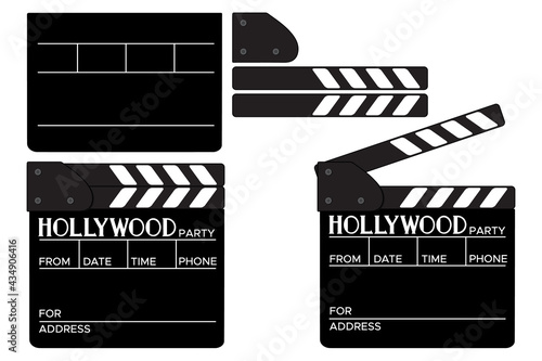 Retro party cinema- invitations basis. Birthday celebration in old Hollywood style. Movie clapperboard