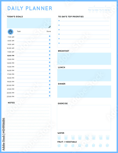 Daily planner template. printable template - Easy to plan your day. Planner note pages templates - Daily tasks, goals and appointments template -Undated Daily Planner with ToDol list - Todays Plan- 8.