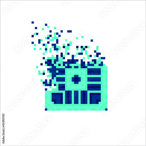 Rectangle tile disintegration into pixels, illustration for graphic design