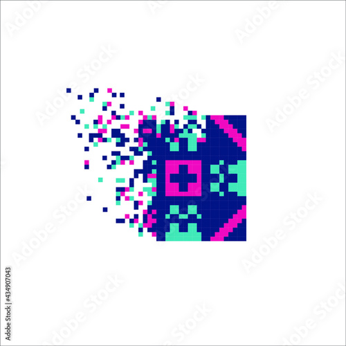 Vector Pixel tile with disintegration effect, illustration for graphic design