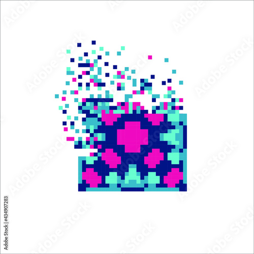 Pixel art tile disintegration into pixels, illustration for graphic design