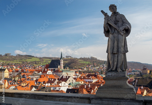 statue on The Cloak Bridge - castle Cesky Krumlov, Czech republic