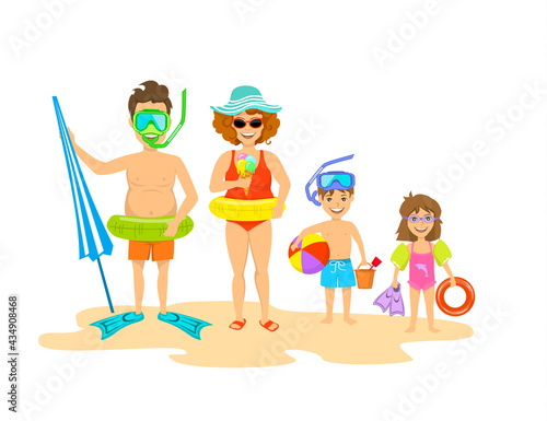 funny happy family on the beach isolated vector ilustration