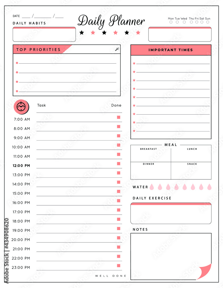 Vettoriale Stock Daily planner template. printable template - Easy