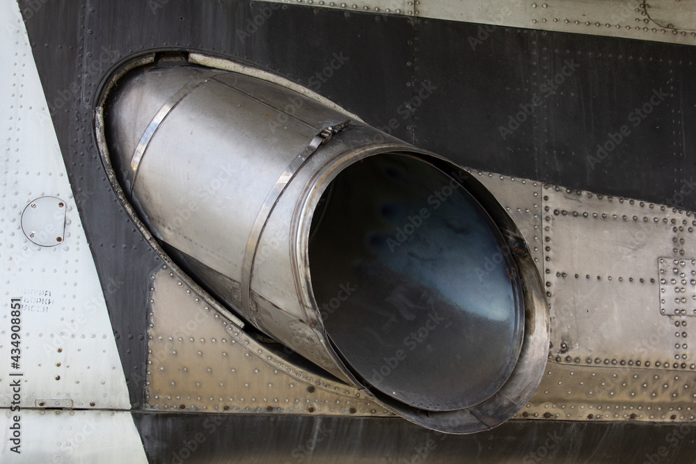 Old Soviet jet fighters are at the airfield. Aviation museum with old jet planes. Airplane in detail Old Soviet jet fighters are at the airfield. Aviation museum with old jet planes. Airplane in detail