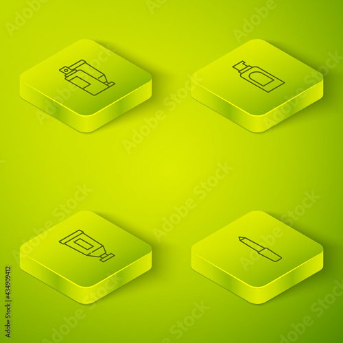 Set Isometric line Spray can for hairspray, Cream lotion cosmetic tube, Nail file and icon. Vector
