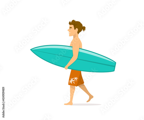 man surfer walking with surfboard on the beach isolated © VecTerrain