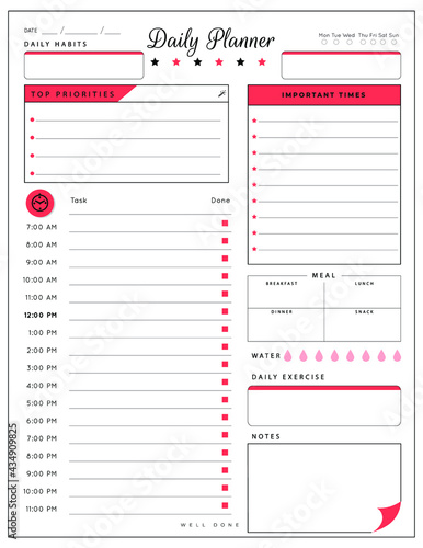 Daily planner template. printable template - Easy to plan your day. Planner note pages templates - Daily tasks, goals and appointments template -Undated Daily Planner with ToDol list - Todays Plan- 8.
