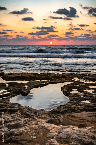 Beautiful Mediterranean Sea sunset at the coastline near Haifa  Israel 