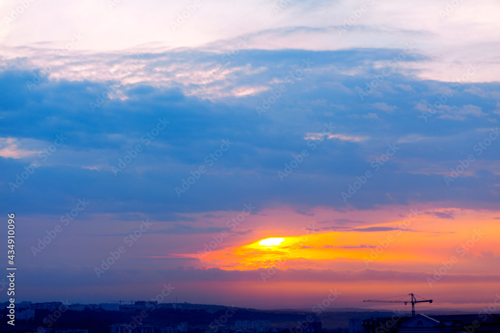 Naklejka premium Urban skyline in the twilight . Sunset over the city 