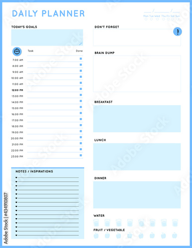 Daily planner template. printable template - Easy to plan your day. Planner note pages templates - Daily tasks, goals and appointments template -Undated Daily Planner with ToDol list - Todays Plan- 8.