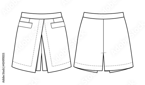 Fashion technical drawing of skirt shorts.
