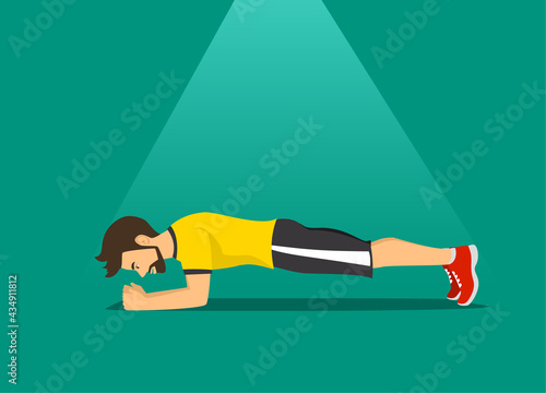 man exercising, training workout in plank position