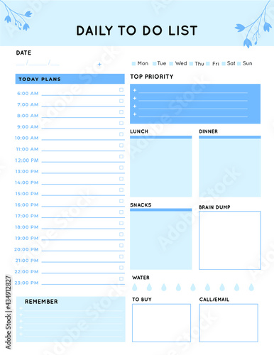 Daily planner template. printable template - Easy to plan your day. Planner note pages templates - Daily tasks, goals and appointments template -Undated Daily Planner with ToDol list - Todays Plan- 8.