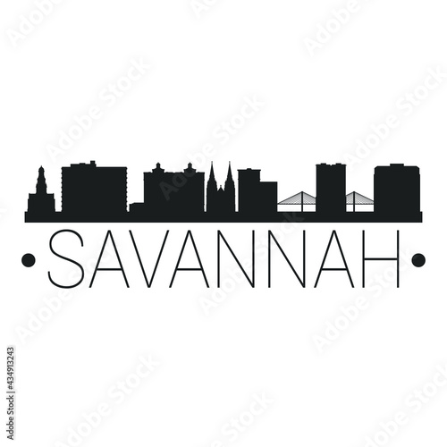 Savannah, GA, USA City Skyline. Silhouette Illustration Clip Art. Travel Design Vector Landmark Famous Monuments.