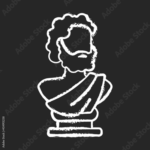 Ancient statue chalk white icon on black background. Art history. Ancient greek sculpture. Depicting realistic human form. Sculpted philosopher bust. Isolated vector chalkboard illustration