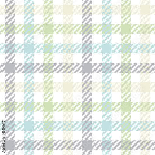 Gingham pattern seamless spring summer design in nature tones grey, green, blue, white. Vichy tartan check vector for tablecloth, oilcloth, picnic blanket, other modern everyday fashion fabric design.