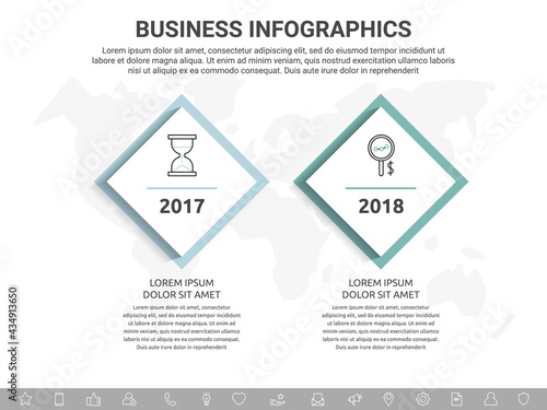 Vector infographic square label, template design. Business concept, Infograph with rhombus 2 options, step or segments. Line infographics element for layout process diagram, parts, chart, graphic, web