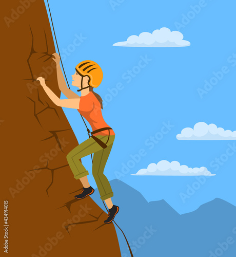 woman climbing up in the mountains
