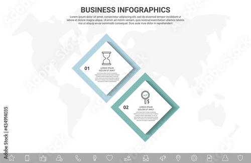 Vector infographic square label, template design. Business concept, Infograph with rhombus 2 options, step or segments. Line infographics element for layout process diagram, parts, chart, graphic, web