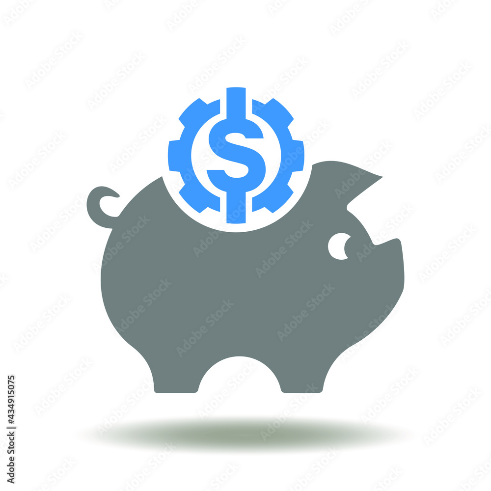 Piggy bank with gear and dollar currency vector illustration. Investment and banking symbol. Economy icon. Piggy bank with gear and dollar currency vector illustration. Investment and banking symbol. Economy icon.