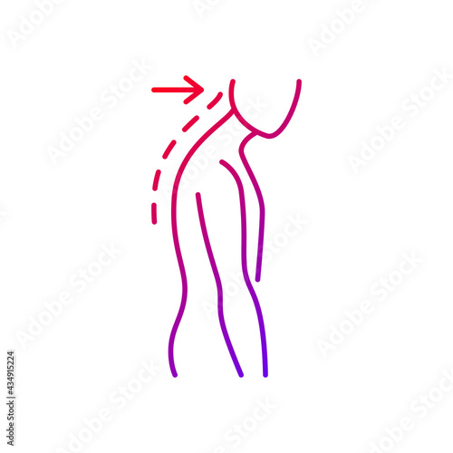 Slouching gradient linear vector icon. Poor posture. Forward head. Body looking down. Walking incorrectly. Thin line color symbols. Modern style pictogram. Vector isolated outline drawing