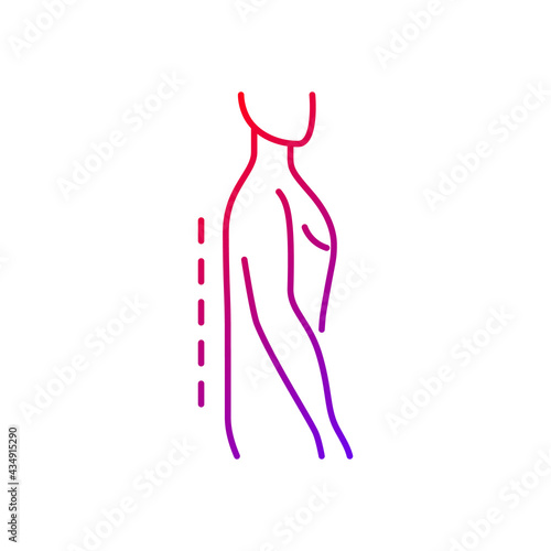 Flatback syndrome gradient linear vector icon. Losing normal curvature. Spine straight. Affecting stance and gait. Thin line color symbols. Modern style pictogram. Vector isolated outline drawing