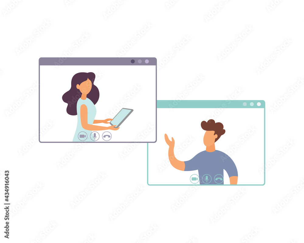 Video conferencing, social distancing, business discussion Working at a distance. Video communication, conference, work from home.