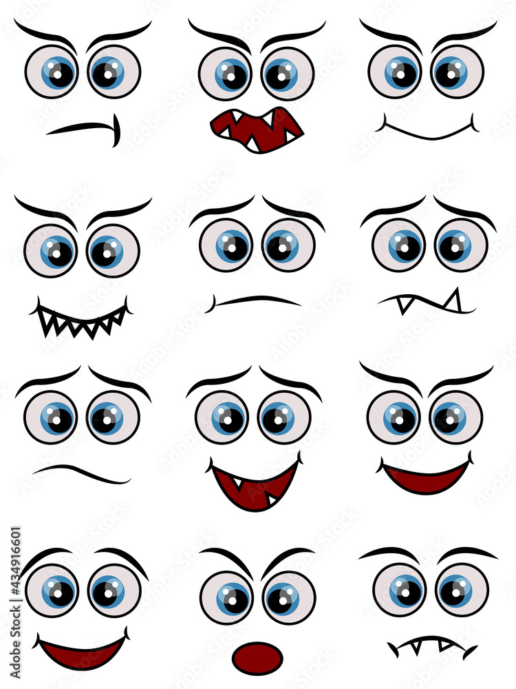 Cartoon faces expression line icons set. Set of emoticons or emoji illustration line icons. Cartoon faces expression line icons set. Set of emoticons or emoji illustration line icons.