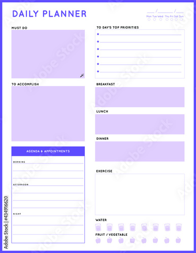Daily planner template. printable template - Easy to plan your day. Planner note pages templates - Daily tasks, goals and appointments template -Undated Daily Planner with ToDol list - Todays Plan- 8.