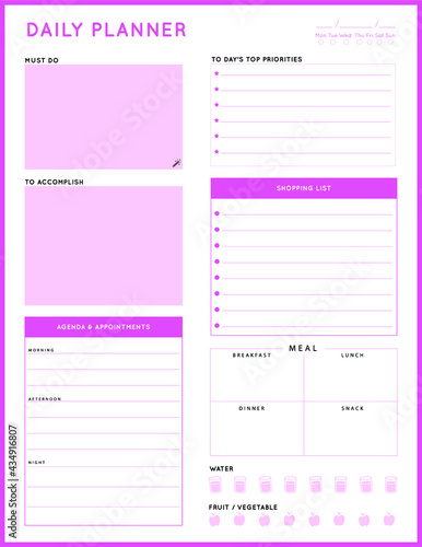 Daily planner template. printable template - Easy to plan your day. Planner note pages templates - Daily tasks, goals and appointments template -Undated Daily Planner with ToDol list - Todays Plan- 8.